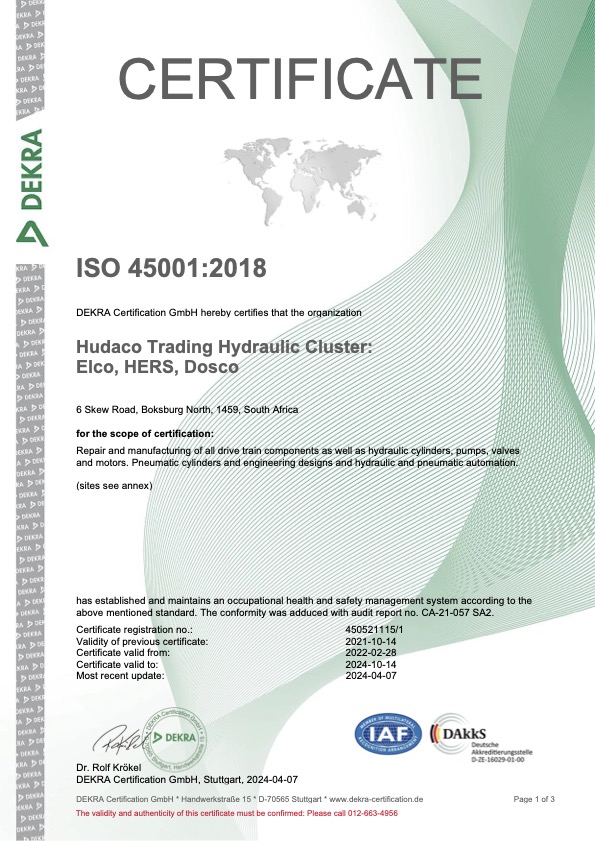 hudaco trading hydraulic cluster elco hers dosco 45001 2018