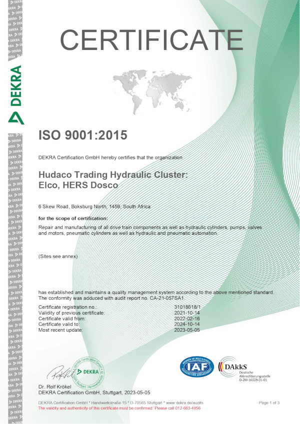 hudaco trading hydraulic cluster elco hers dosco 9001-2015